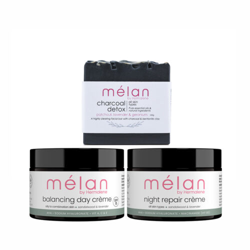 Melan Natural Skincare for Men Kit combination charcoal soap day cream moisturiser