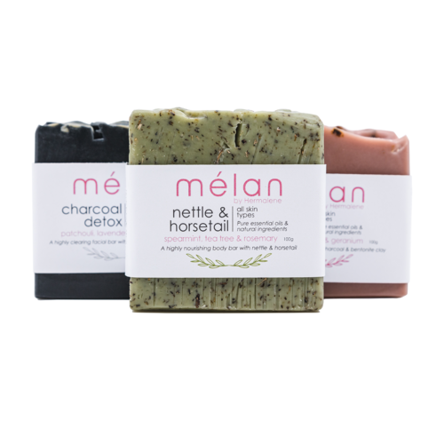 melan skincare soap bar range with essential oils